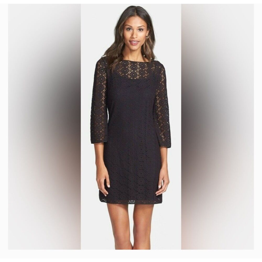 Lilly Pulitzer Topanga Black crochet long sleeve dress- small